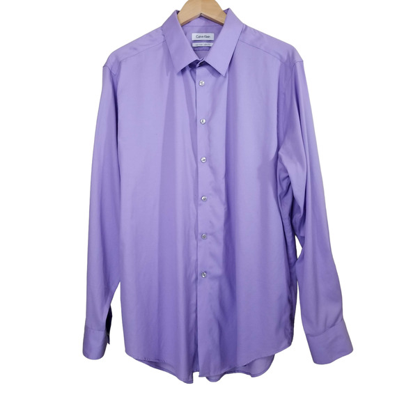 Purple Slim Fit Non-iron CALVIN KLEIN Long Sleeve Shirt - 17.5